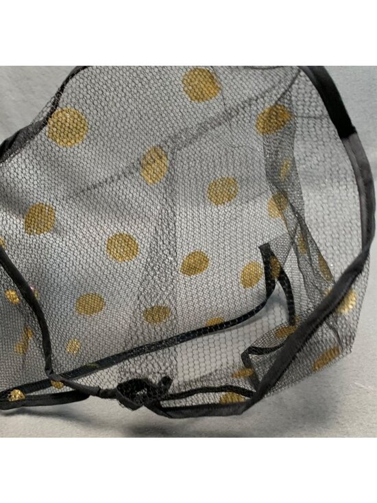 Vintage Womens Black Mesh Hair Net w/Gold Polka Dots - Retro Chic Head Covering